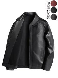 High-quality men's casual fashion waterproof windproof warm red leather jacket with a lapel collar. Versatile, comfortable, and breathable with a lined interior and pockets. A classic racing leather jacket style, perfect as a gift.