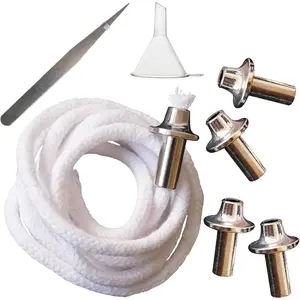 5 Pieces 1/2-Inch Diameter Aluminum Wick Holders with Funnel, Tweezers and 39-Inch Cotton Wicks for Candle Lamps, Small Oil Lamps, Alcohol and DIY Oil Lamp Burners