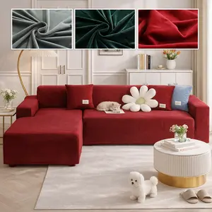 1pc Solid Color Velvet Sofa Cover + 1pc Pillow Case, Elastic Stretch Full Couch Protector, Living Room Decor