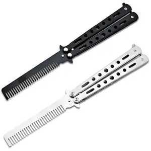 2 Counts - Upgraded Folding Comb Set Stainless Steel Practice Training Butterfly Comb Hair Styling Tool for Home & Salon Use
