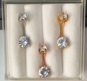 3pc Box Set Belly Rings Gem Internally Threaded Navel Naval Body Jewelry