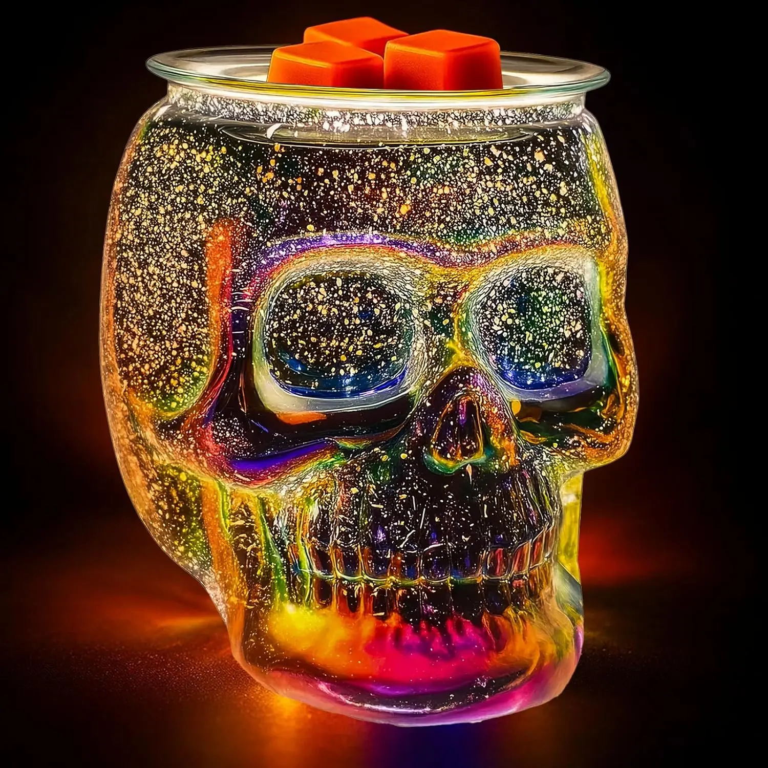 Wax Melt Warmer, Wax Warmer for Scented Wax with Light Bulb, Electric Skull Wax Burner, Halloween  Wax Melter for  and Gifts (Rainbow Skull)