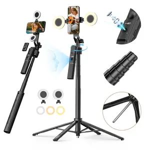 new version tripod Smart Face Tracking Tripod Features a Dual Ring Fill Light, filming alone，70” Selfie Stick Tripod with Dual Fill Lights & Remote | Phone Tripod for TikTok, Vlog, Live Stream | Extendable Tripod for iPhone & Content Creators(R01 Combo1)