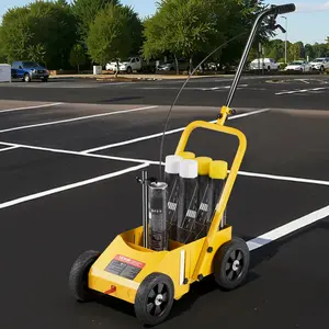 fathersdaygift  VEVOR Striping Line Marking Machine, 24x 13x 35.4 inch, 4-Wheel, Heavy Duty Striping Line Machine with 2-4 inch Adjustable Width, Make Clear Edge Line for Roads, Parking Lots, Sports Field, Yellow