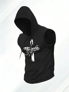 Men's Forgiven Cross Graphic Hooded Tank Top, Sleeveless Workout Hoodie, Moisture Wicking Quick Dry Athletic Gym Shirt, Faith-Based Christian Bodybuilding Vest, Workout Sportswear, Training Tank for Running Fitness Casual Streetwear