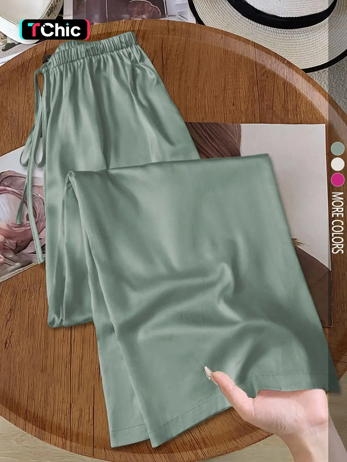 Women's Casual Glossy Satin Low Waist Wide Leg Pants, Suitable For Casual And Commute, Spring Summer Women's Clothing Pants, Baggy Pants, Loose Leg Pants, Summer Palazzo Pants, Wide legged pants