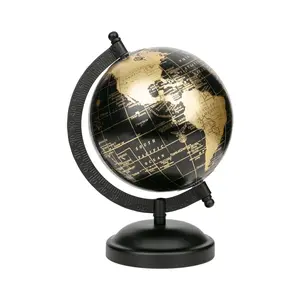 Black and Gold 5.75" x 8" x 5" Tabletop Decorative Globe - Elegant Metal Construction for Home Office Decor