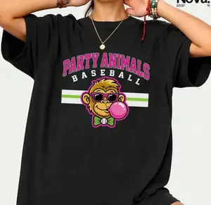 Party Animals Baseball Retro Monkey Sunglasses T-Shirt, Funny Baseball Lover Gift, Cool Retro Monkey Baseball Graphic Tee