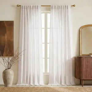 Thick Linen Blend (230GSM) Curtains 108 inch Long for Farmhouse,  Tab & Rod Pocket with Pleat Tab  Window Treatments Light Filtering for Living Room, W52 x L108, 2 Panels