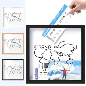 Wooden Storage Box,Couple Travel Flight Ticket Stub Collection , Large Size Adventure Memorial Chest, 12 Inch Travel Keepsake Box, World Map Design, Creative Wood Frame, 30x30 Cm