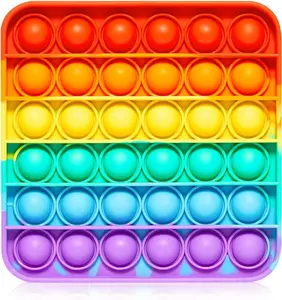Rainbow Push Pop Bubble Fidget Toy – Sensory Stress & Anxiety Relief for Kids and Adults | Fun Back‑to‑School Calm‑Down Toy (Square Shape)