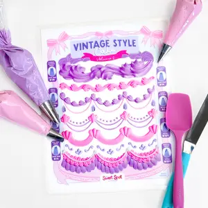 Vintage Cake Decorating Piping Practice Sheet Volume 2 Reusable Lambeth Style Techniques with Free Video Guide for Beginners Gift Idea