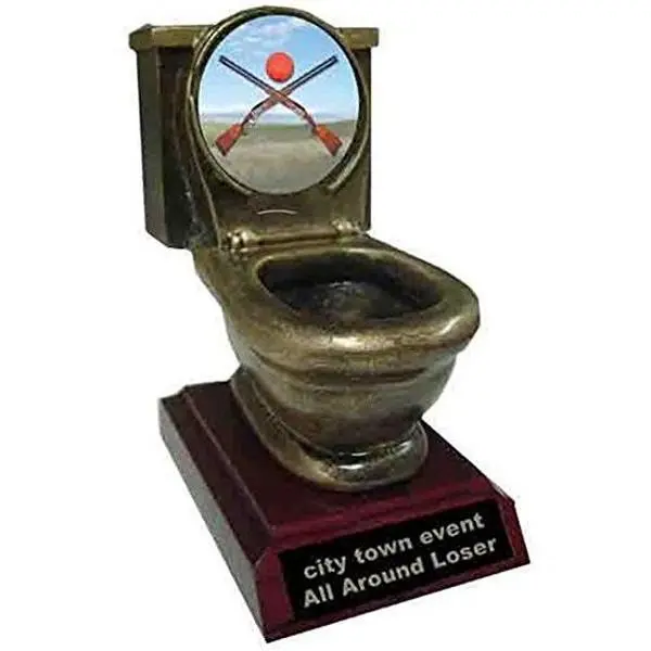 BuyAwardsandTrophies Sporting Clay Toilet Trophy - Plastic Trophy with Base, Awards and Trophies for Sports Competition, Prizes for Adults and Kids Bronze, 4"