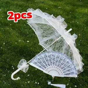 Custom Lace Wedding Fan Set, Elegant Umbrella and Fan for Weddings, Engagements, Christmas, Valentine's Day, Vintage Home Decor Gift, Wedding Hand Fans, Hand Fan, Decoration Items Decorating