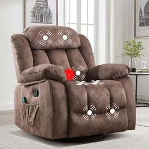 [SpringStatements] Ebello Massage Rocker Recliner with Heat and Vibration, 360 Degree Swivel Manual Antiskid Fabric Single Sofa Heavy Duty Reclining Chair for Living Room