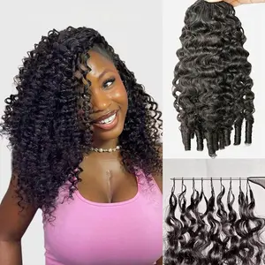 Burmese Curly Feather Crochet Human Hair Pre-Separated Knotless Kinky Curly Hair Deep Wave Hair Crochet  Extensions For Braidin