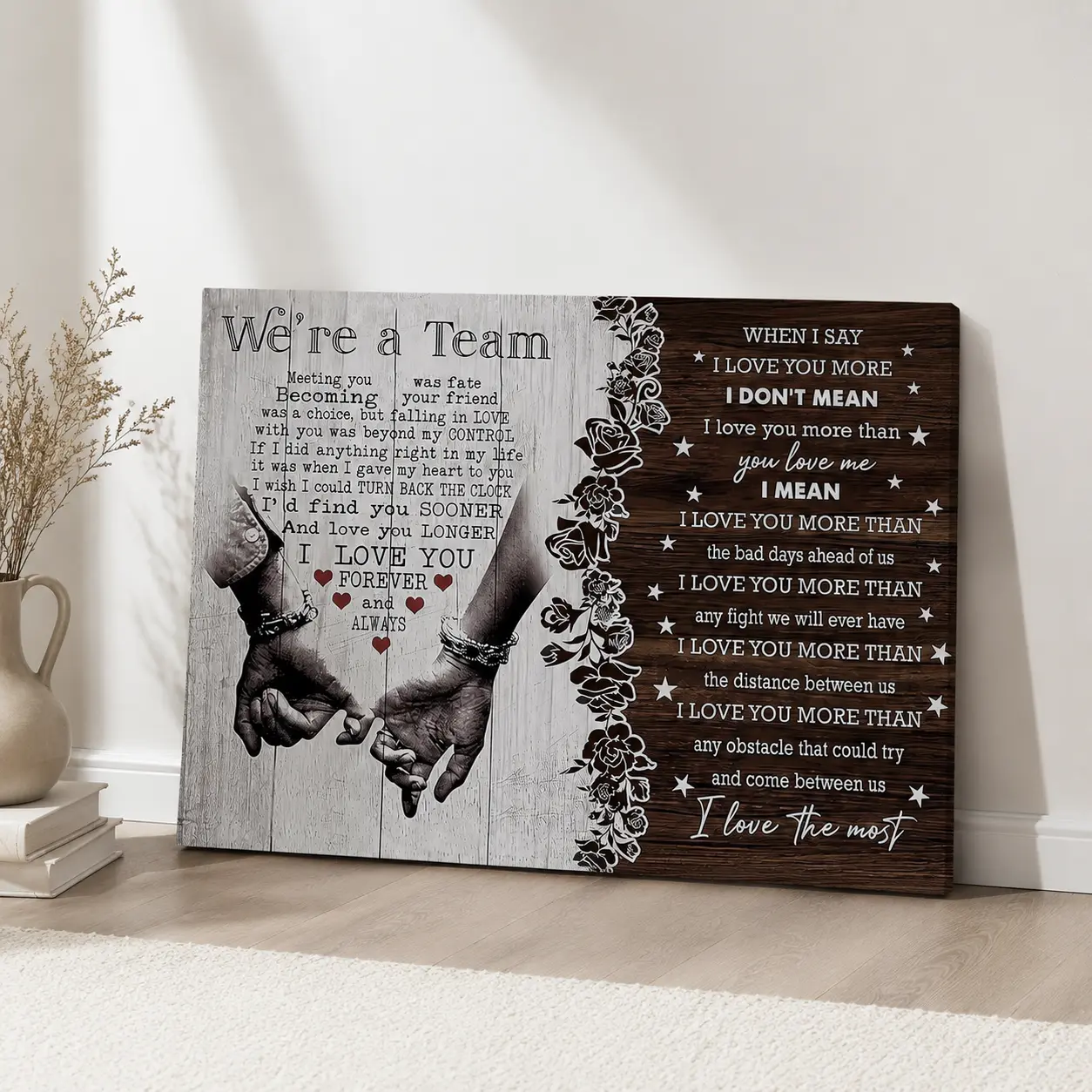 "We Are a Team" Letter Quote Aesthetic Couple Canvas Poster - Artistic Heart Design Luster Paper Wall Art, Custom Home Decor, Lover Gift for Bedroom (Valentine's Day, Anniversary)