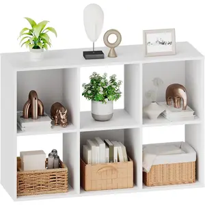 6 Cube Storage Organizer - Open Cube Bookshelf with 3 Removable Back Panels, Display Storage Bookcase for Living Room, Bedroom, Entrance Hall, Home Office,36" L*11.6" W*24" H, White