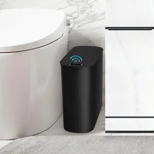 Automatic Motion Sensor Bathroom Trash Can with Lid, 2.6 Gallon Touchless Trash Bin, Smart Garbage Can Plastic Slim Wastebasket for Bedroom, Office, Dorm (Black)