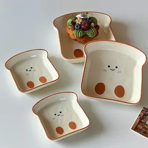 Cute Toast Shape Ceramic Plate, Korean Cartoon Porcelain, Home Use Tableware, Afternoon Tea Dessert Cake Snack Dish, Modern Ceramic Dinnerware, Modern Ceramic Plates, Ceramics Plate