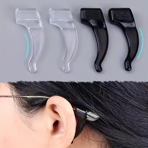 Two Pairs of Glasses Ear Hooks - Sports Glasses Ear Hook Fixer Silicone Anti-slip Glasses Tip Cover Fixer (Black White)
