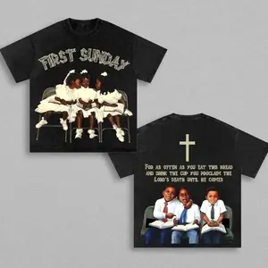 Vintage Children First Sunday Print Graphic Cotton Washed Tee, Children First Sunday T-Shirt, Oversized, Christian Apparel Streetwear         ZMZ N3E