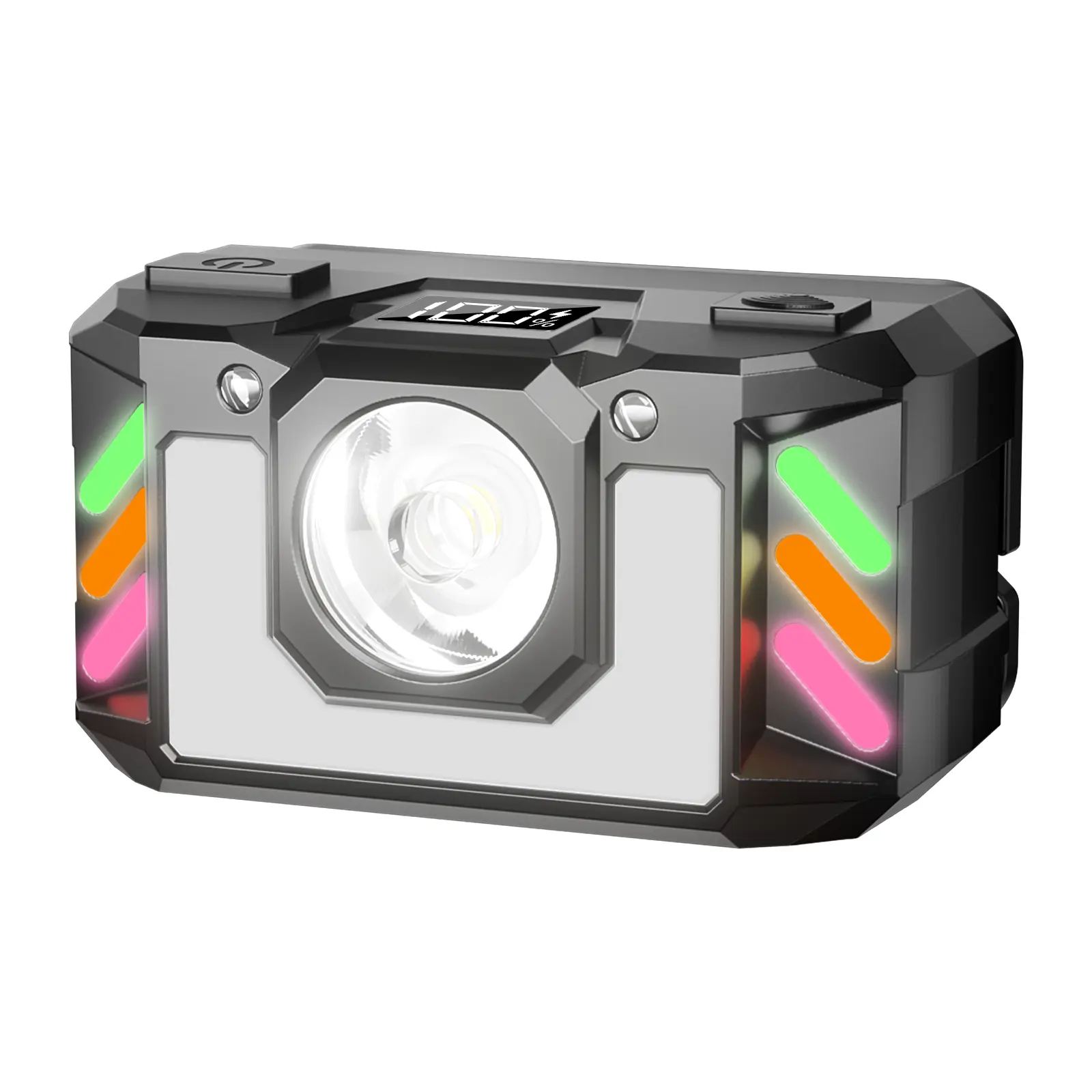 Rechargeable Zoomable LED Laser Headlamp - Headlamps with Adjustable Beam, Smart Hand Wave Induction On/Off, 4 Lighting Modes, Side RGB Light, Digital Power Display, 90° Adjustable for Camping, Hard Hat Use