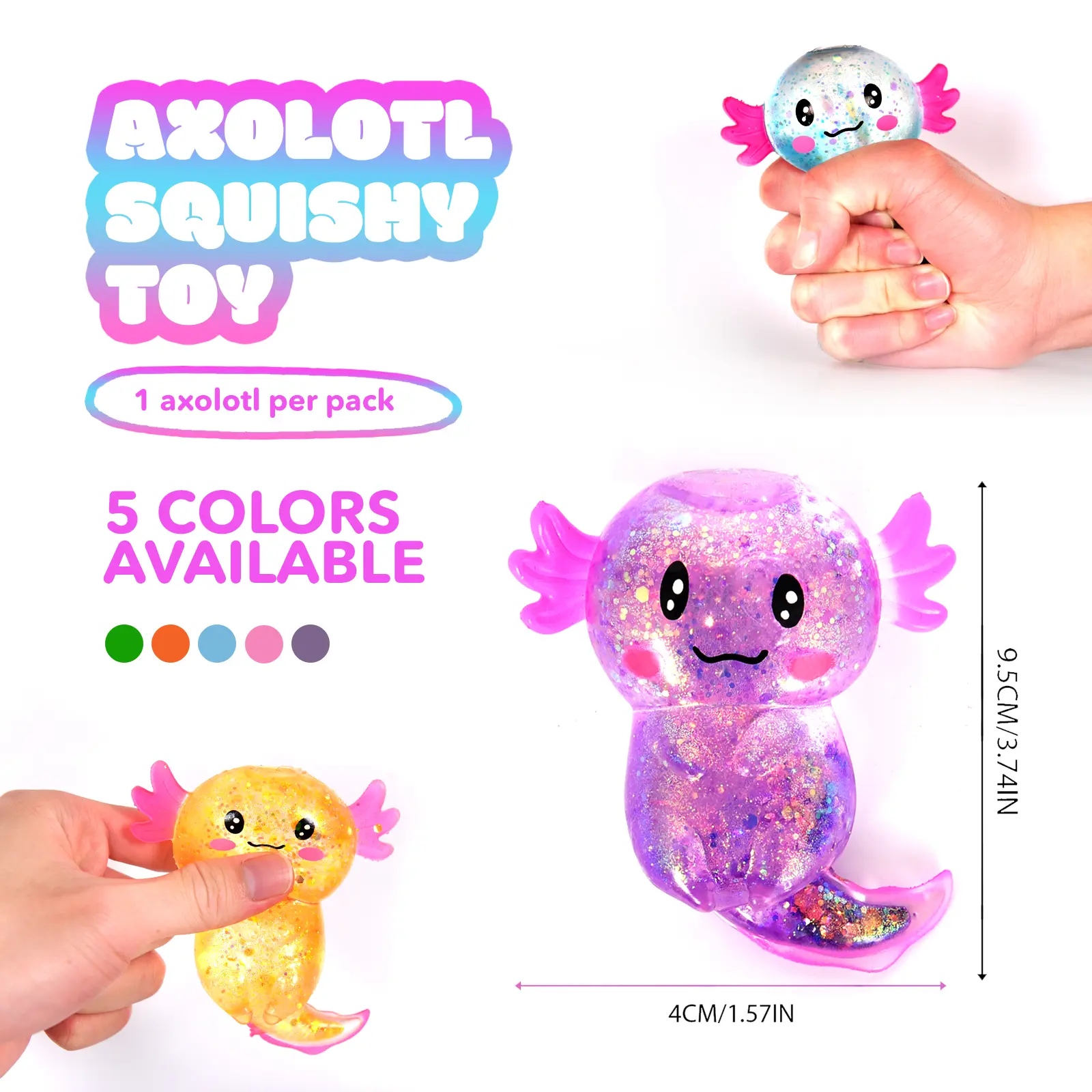 Long-Tailed Axolotl Squishy Stress Ball - Non-Toxic Slow Rebound Squishies, Oddly Satisfying Soft-Touch Sensory Fidget, Hand Strength Training Tool, Anxiety Relief Toy for Adults, Party Gift Filler, Calming Sensory Toy