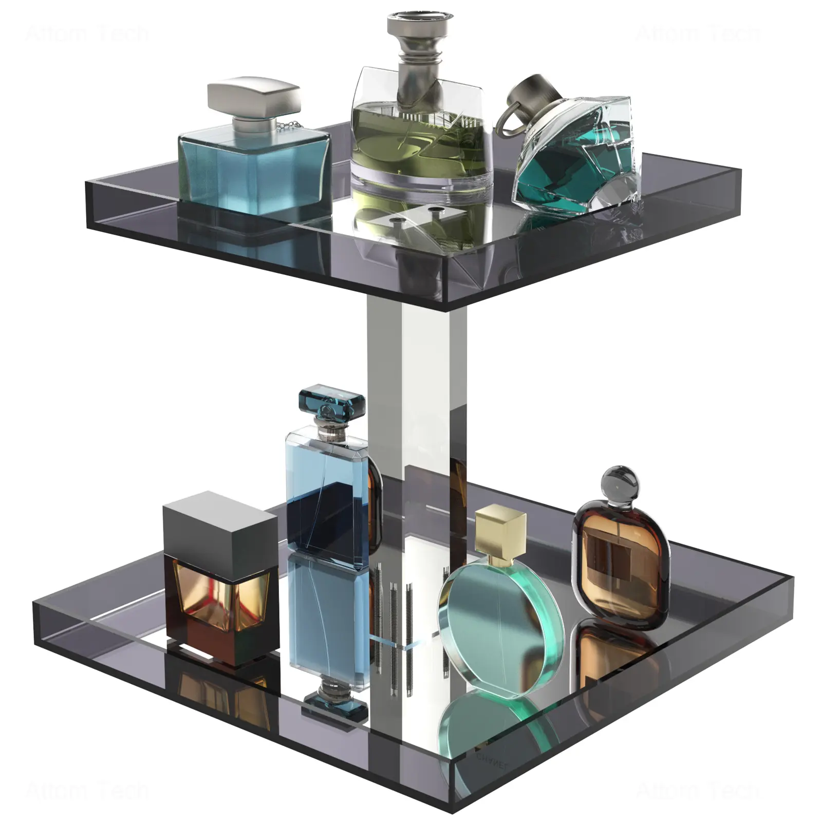NiHome Modern 2-Tier Acrylic Perfume Tray, Cosmetic Holder with Separate Storage for Dresser, Bathroom Rectangle Makeup Vanity Organization Home Organizer