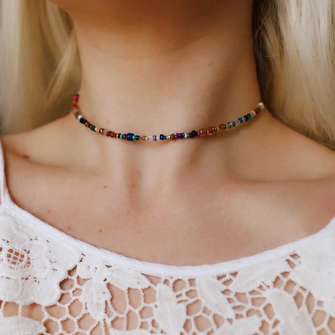 Boheme multi seed beaded choker necklace