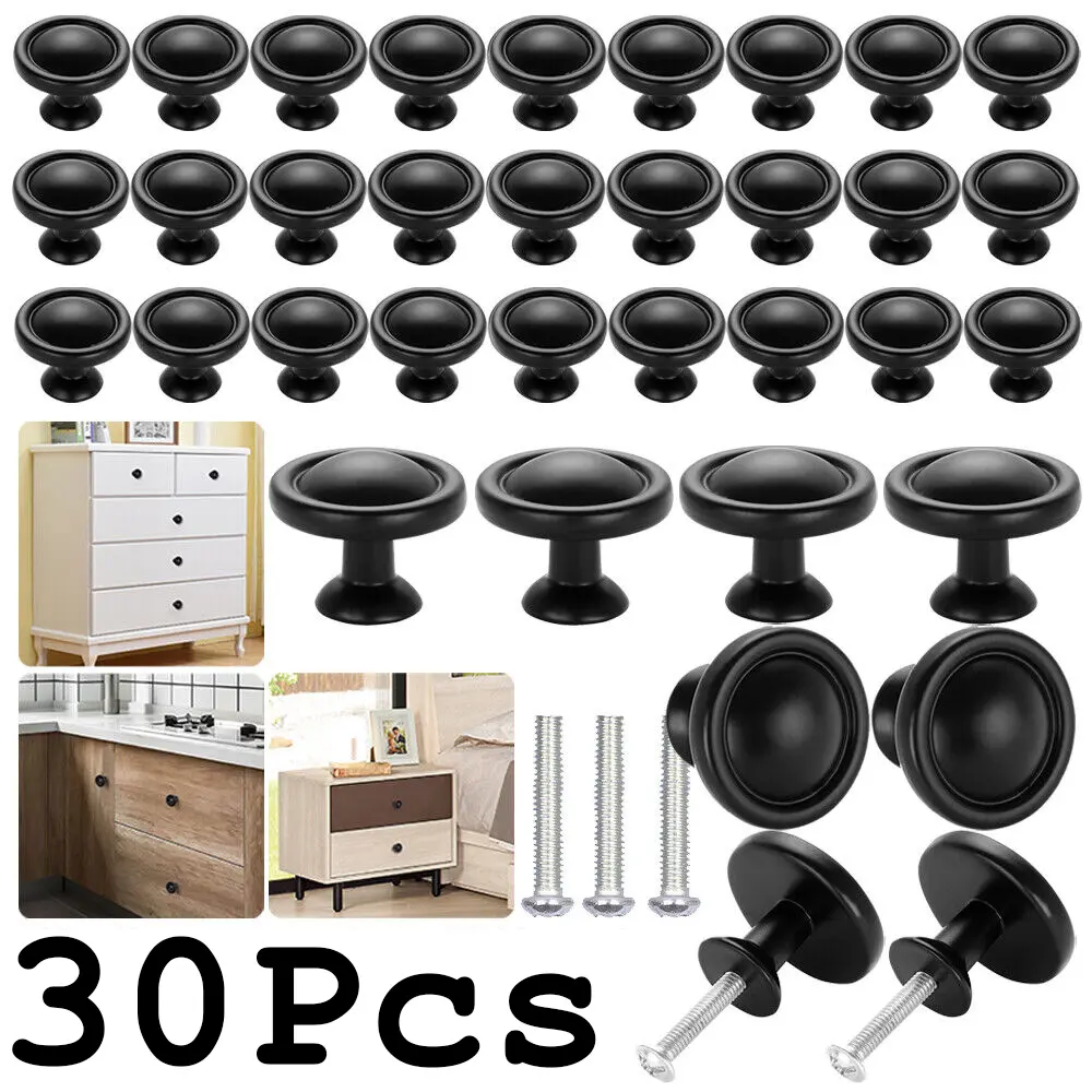 30 Pieces Drawer Knobs, 28mm Black Cabinet Knobs, Drawer Pulls and Knobs, Dresser Knobs, Kitchen Knobs, Dresser Drawer Knobs, Knobs for Cabinets with Screw