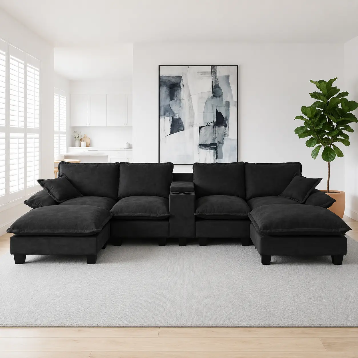 Grey Chenille Modular U-Shape Cloud Sofa - Sturdy 396 lbs, Oversized Deep Seat, Convertible Sectional with Cup Holders, Storage, USB Port, 2 Ottomans, 2 Pillows, Space-Saving Modern Furniture, Assembly Required for Apartment/Living Room, Classic, Comfy Co