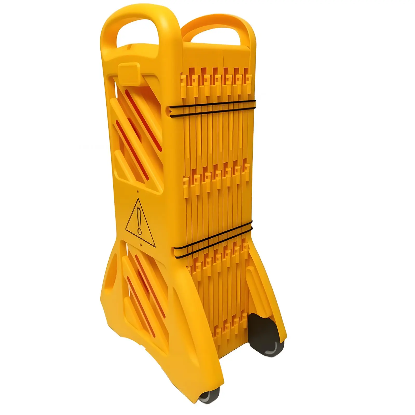 Commercial Plastic Safety Barriers with Folding Panels - 13ft Portable Expandable Mobile System for Construction, Driveways, Traffic Control