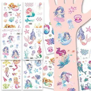 12 Sheets Glitter Mermaid Temporary Tattoo Stickers, Fake Tattoos, Cartoon Waterproof Fake Mermaid Ocean Tattoo Stickers, Ideal for Birthday Party Supplies, Seaside Beach Mermaid Themed Parties Favors, Gifts, Lasting 2-5 Days
