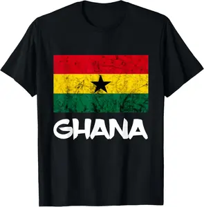 Men's Ghana Vintage Flag Graphic Cotton T-Shirt - Menswear Top, Short-Sleeve, Round Neck, Soft Fabric, Casual T-Shirts for African Roots Pride Streetwear