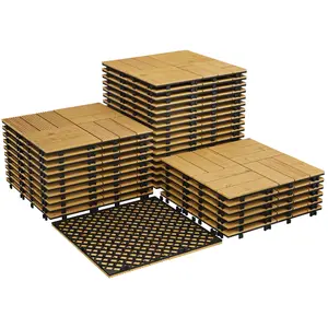 22/33 PCS Acacia Wood Composite Deck Tiles, 12"X12" Solid Wood Interlocking Flooring for Patio & Balcony, All Weather Waterproof Outdoor Indoor Tile for Poolside, Garden, Backyard