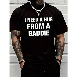 Men's Graphic T-Shirt in a Relaxed Fit, 100% Cotton Short Sleeve Crewneck with "I Need A Hug" Streetwear Print