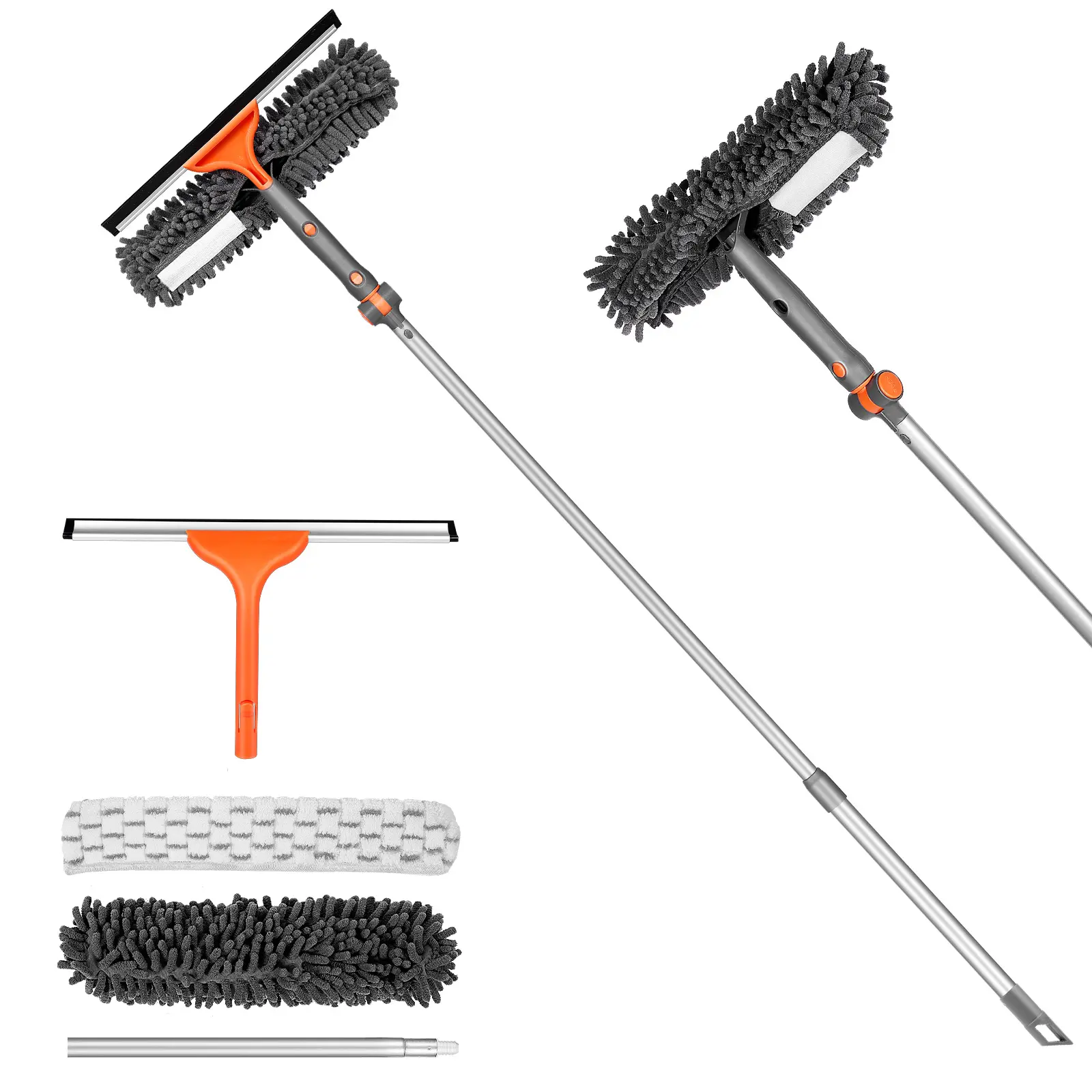 LEVELEVE Window Squeegee Cleaner Set 2-in-1 Window Cleaning Tool with Extendable Pole, Window Cleaning kit with Bendable Head for Indoor & Outdoor Glass for Car Indoor Outdoor High Windows