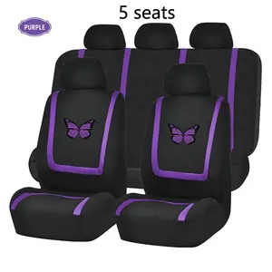 5-Seat Car Seat Covers, Butterfly Embroidery Design, Classic Style, Thin 2mm Thickness, All-Season Use, Durable & Aesthetic, Automotive Seat Covers