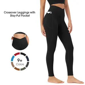 ODODOS Women's Cloud Feeling Crossover High-Waist 7/8 Leggings with Pockets, 25"/28" Gym Yoga Pants for Lounge & Yoga, High Waist Legging Sportswear Bottoms summerwins