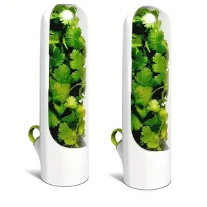 2 PCS Herb Storage Containers, Airtight Fridge Produce Saver, Fresh Keeping Tube for Cilantro, Parsley and Leafy Vegetables