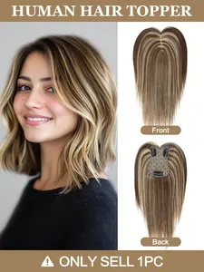 Real Human Hair Toppers for Women Daily 360° 3D Hair Pieces with Thinning Hair Upgrade Middle Part Clip in Bangs20, 25, 30cm Middle Part Bangs Hair Extension, Hair Replacement, Increases Top Volume, Creates Atmosphere, Perfect for Daily Wear