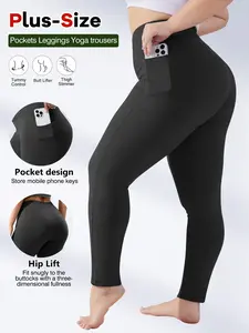 Women's High Waist Elastic Yoga Leggings, Side Pockets, Abdominal Control, Plus Size Comfortable Durable Fitness Pants, Christmas