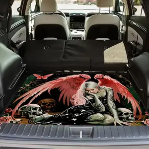 Angel and Skull Pattern Printed Polyester Car Trunk Mat - Soft, Durable, Non-Slip, Machine Washable SUV and Car Cargo Liner, Easy-to-Clean Interior Pad, Stylish Minimalist Design for Keeping Interiors Clean