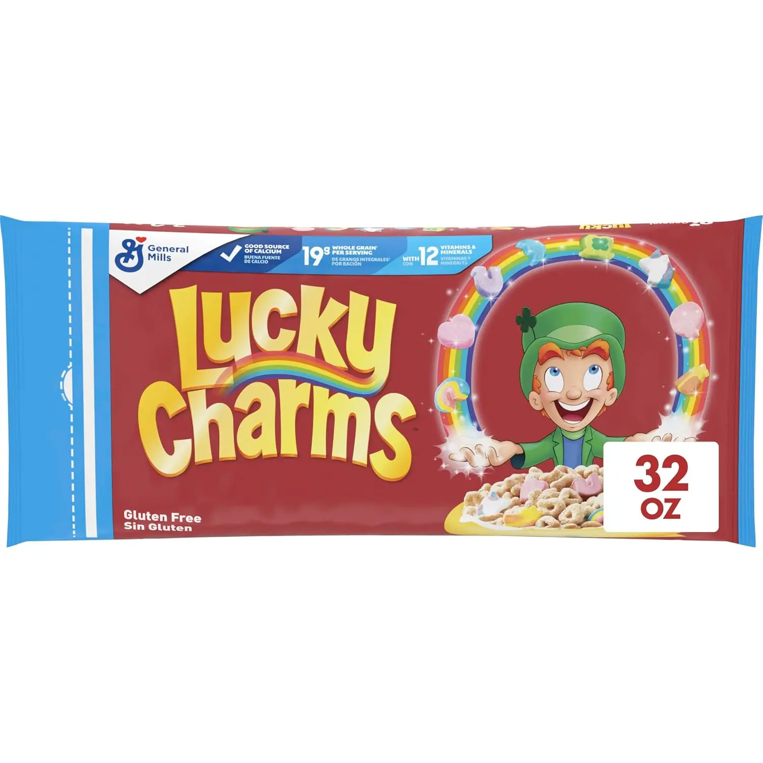 Lucky Charms Gluten Free Cereal with Marshmallows, Kids Breakfast Cereal, Made with Whole Grain, Giant Size, 26.1 oz
