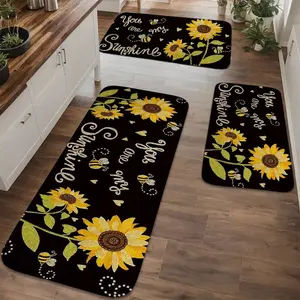 1/2/3 PCS, Yellow and Black Sunflower 2D Flat Printing Pattern, Home Decor, Home Decorative Rug, Home Mat Set, Suitable for Kitchen and Bathroom, Soft Indoor Entrance Rug, Non-Slip and Easy-to-Clean, Floral Area Rugs