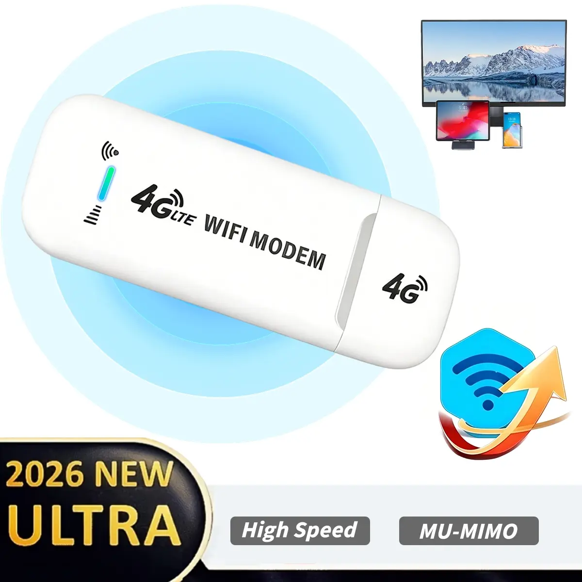 Portable WiFi Modem, 4G LTE Unlocked Hotspot, 150Mbps, Supports 10 Devices, USB Powered No Battery, Plug & Play for Europe, Home, Outdoor & Gathering