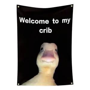 Welcome to My Crib Flag 2x3 Feet Black Funny Poster Durable Man Cave Wall Flag with Brass Grommets Room Decor for Bedroom Banner 24x36 inches