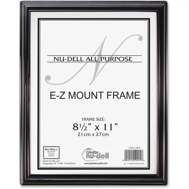 Glolite Nu-Dell NUD10570 8.5 x 11 in. EZ Mount Document Frame, Plastic Face & Plastic Frame - Black & Silver