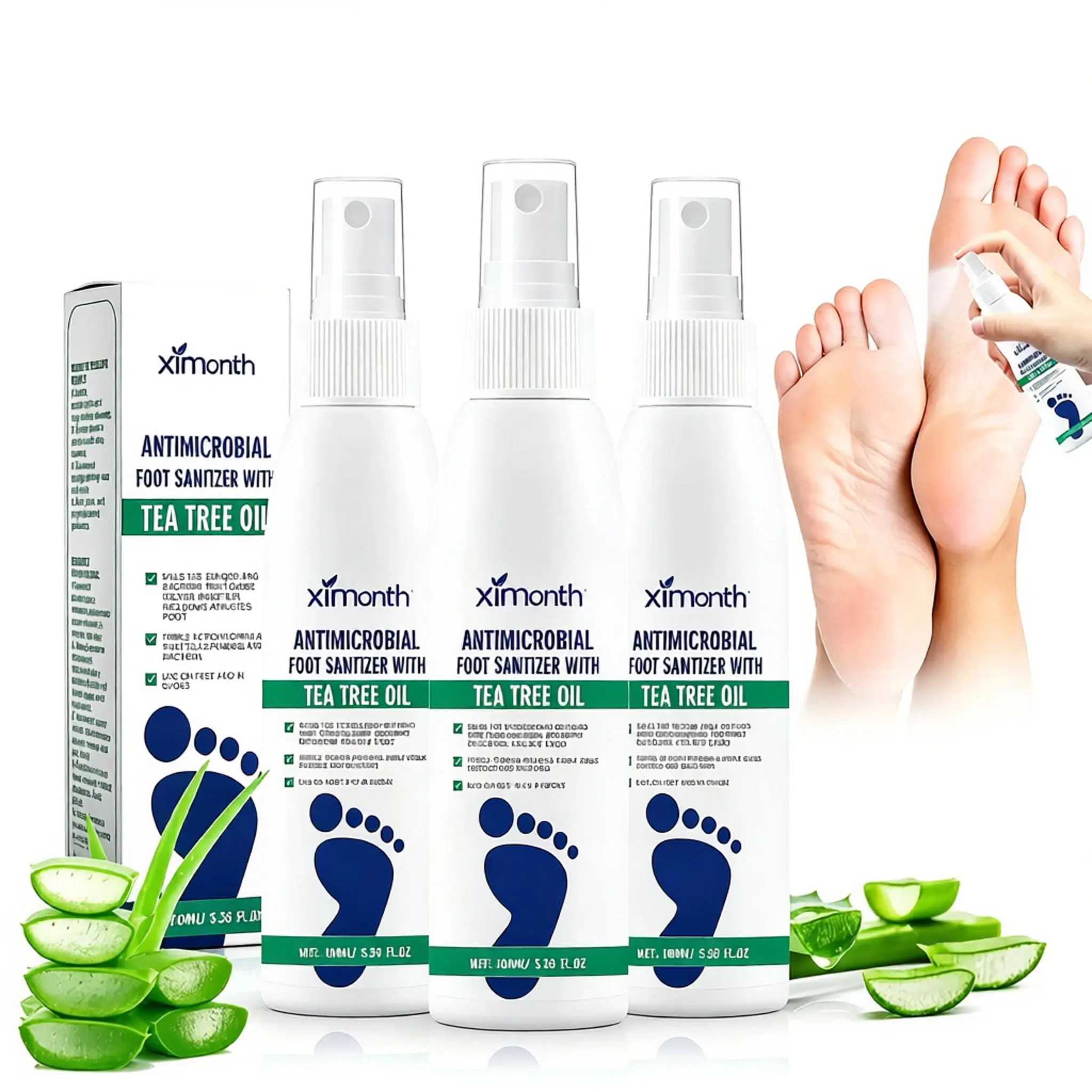 XIMONTH 100ml Tea Tree Oil Foot Spray - Daily Use Foot Care Products with Odor Control, Antimicrobial Deodorant, Antifungal Athlete's Fungus Treatments & Remedies, Natural Moisturizer for Normal & All Skin Types